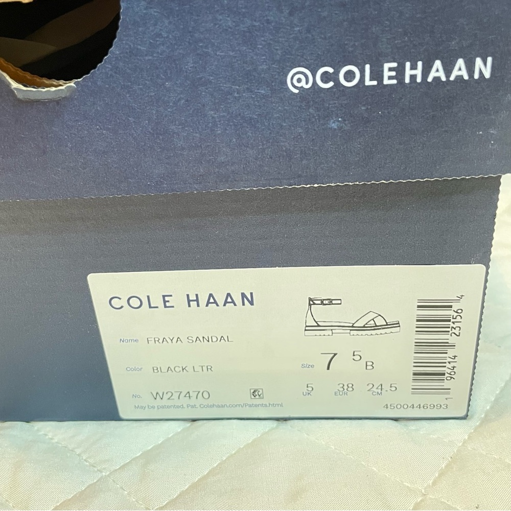 Cole Haan Black Leather Crisscross Ankle Strap Sandals with Gold Buckle - Picture 6 of 11